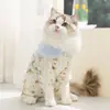 Ropa de Gato de Algodón Suave de Doble Capa con Estampado Completo de Dibujos Animados Estilo Coreano que Cubre la Barriga con Cuello de Solapa de Cuatro Patas para Gatos Mascotas de Primavera y Verano, Venta al por Mayor