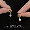 Pendientes de Perla de Agua Dulce, Piedra Natural y Circonita Estilo Vintage Mediados de Siglo Moda Retro Francesa Pendientes de Alta Gama para Mujer