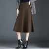 Falda Sencilla Versátil de Color Sólido para Mujer 2026 Otoño Nueva Cintura Alta con Pliegues Elegante Dobladillo Amplio Longitud Media Falda de Línea A