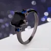 Comercio electrónico transfronterizo para nuevo anillo europeo y americano en forma de corazón, pistola de galvanoplastia, negro, anillo de diamante con gema negra