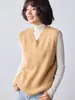 Colete de gola V 100% lã, cor sólida, macio, quente, hipoalergênico, design simples e versátil, perfeito para o uso diário no outono e inverno, adicionando um toque de elegância