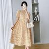 Moda amamentação Elegante decote em V Floral Outgoing Verão Solto Slimming Vestido de comprimento médio