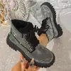 Nuevas Botas de Tobillo con Cordones para Mujer Otoño/Invierno 2026 Estilo Europeo Moda Británica Plataforma Suela Gruesa Punta Redonda con Pedrería para Mujer