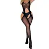 Comercio Exterior Ropa Interior Burdeos Estilo Europeo y Americano Camisola Jacquard Hueco Sexy Abertura en la Entrepierna Malla Bodysuit Ropa de Malla