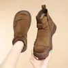 Botas femininas estilo Martin, botas curtas, com sola grossa, forradas com fleece para outono e inverno, bico redondo, envio direto, botas de neve quentes, estilo retrô, sapato de peça única, estilo Birkenstock