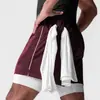 Shorts Duplo Casual Esportivo Americano de Verão Masculino Cor Sólida Bolso com Zíper Treinamento Físico Secagem Rápida Shorts de Basquete