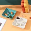 Plato de plástico estilo japonés para dumplings con platillo para vinagre escurridor plato casero para dumplings postre postre plato para sushi repostería comercial al por mayor