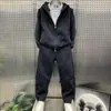 Conjunto de Duas Peças Casual Esportivo Cardigan com Capuz Forrado de Lã, Moletom com Zíper Duplo, Calça Reta Solta - Coleção Outono/Inverno 2026
