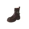 Botas de exterior elegantes y de moda con hebilla, suela gruesa, para aumentar la altura, punta redonda, para personas menudas, otoño 2026, piel de vaca, estilo coreano moderno, botas de trabajo