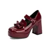 2026 Novos Sapatos Mary Jane com Fivela de Laço Couro Patente Lolita Sapatos de Salto Único Salto Alto Grosso Solado Plataforma Sapatos de Comércio Exterior