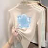 Camiseta base de doble cara con forro polar para niñas, manga larga para otoño e invierno con cuello medio alto, cálida y adecuada para usar en capas