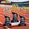 Certificado de Honor IncluidoTrofeo de Cristal de Voleibol Personalizado Recuerdo de Metal para Equipos de Competición de Voleibol Aéreo