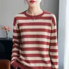Suéter de punto a rayas de manga larga para otoño transfronterizo, nueva prenda básica informal de moda holgada con cuello redondo