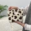 4123 Bolso de mano pequeño portátil con estampado de leopardo y lunares de peluche vintage, bolso de mano de gran capacidad para cosméticos y artículos para el cuidado de la piel