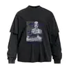 Camiseta Falsa Duas Peças Manga Longa Estampa Abstrata Escura para Homens, Primavera e Outono Solta Casual Estilo de Rua Gola Redonda