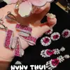 Joyas Manchadas de Vino Rosa Forma de Huevo Pendientes de Piedra Preciosa Banquete Haute Couture Polvo Rojo Pendientes Colgantes Forma de Gota Conjunto
