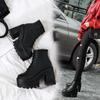 Zapatos para Mujer 2025 Primavera Nuevas Botas Cortas Tacón Grueso Suela Gruesa Aumentadas Caña Baja Correa Negra Tacón Grueso Botas Estilo Británico