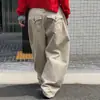 Calça Jeans Cargo Casual Solta de Perna Larga Retrô Padrão Escuro Feminina Dongdaemun da Coreia do Sul