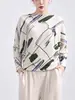 Moda Femenina de Alta Gama Nueva Primavera y Otoño, Holgada, Tallas Grandes, Estampada, Versátil, Tejido de Punto, Camiseta de Manga Larga Issey Miyake