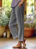 Transfronterizo 2025 Ebay Amazon Wish Primavera y Verano Nuevos Pantalones Casuales de Pierna Ancha de Color Puro de Algodón y Lino con Cintura Elástica Sueltos para Mujer