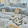 Juego de Ropa de Cama de Cuatro Piezas Bordado de Dibujos Animados Clase A, Sábana de Algodón Puro, Funda de Edredón, Funda de Colcha para Dormitorio, Juego de Tres Piezas, Sábana Ajustable 4