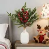 Accesorios para Ramo de Rama de Pino y Bayas Rojas de Navidad, Bayas Artificiales, Cascabeles, Cuerda de Navidad, Ramas de Ramo de Pino con Bayas Rojas