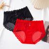 Shorts de Verano Finos Transparente Negro y Rojo de Encaje de Cintura Media con Refuerzo de Algodón Transpirable para Mujeres en su Año Zodiacal para la Buena Suerte