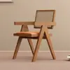 Silla de Comedor de Madera Maciza para el Hogar, Silla Chandigarh Estilo Mediados de Siglo, Silla con Reposabrazos Suaves Estilo Wabi-Sabi, Silla de Ratán para Ocio