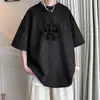 Camiseta Gruesa de Stitch para Hombre Verano Ropa de Pareja Oversize Manga Corta Retro Americano Gamuza Mangas Tres Cuartos