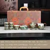 Taza de belleza estilo pintura china con tinta, horno Ru, con asa anti-quemaduras, juego de té kung fu de alta gama, separador de té, mar de té y juego de tazas de servicio