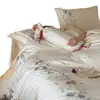Juego de ropa de cama bordado de tres piezas de algodón peinado de fibra larga estilo femenino, juego de cuatro piezas de algodón puro, sábana bajera, funda de edredón y sábana encimera de algodón, ropa de cama para niñas