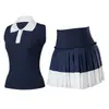 Conjunto de Tenis y Golf Chaleco con Solapa de Polo Deportivo Secado Rápido Falda Plisada de Cintura Alta Conjunto de Tenis de Dos Piezas para Mujer