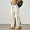 Pantalones Casuales de Corte Holgado Estilo Ropa de Trabajo para Hombre, Novedad de Verano, Color Sólido Simple, Versátiles, Pierna Ancha, con Cordón, Pantalones Largos