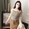 Camisola plisada estilo coreano para mujer, de una pieza, con copa interior y exterior, para uso puro, top sin mangas de moda con espalda cruzada de belleza, ropa interior