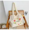 Bolsa Tote Retro de Nylon Bordada Estilo Floresta Espessa, Bolsa de Ombro com Cordão Bordada de Grande Capacidade, Bolsa para Sala de Aula de Estudantes e para o Dia a Dia
