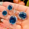 2026 Nuevo Modelo Zhuangshengsheng Joyería Chapada en Oro Cobre Espinela Azul Conjunto de Collar Colgante Piedra Principal 15*18 10*12