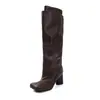 Botas de montar para mujer con punta cuadrada y tacón grueso, botas altas de caña larga, nuevas botas rectas hasta la rodilla sin cordones y con tacón alto para mujer, otoño e invierno
