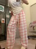 Pantalones de pijama a cuadros altos alargados para mujer de verano 105 cm pantalones sueltos de pierna ancha pantalones para caminar 110 cm de largo