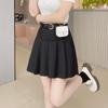 Falda Plisada Gris Talla Pequeña Traje Cintura Alta Línea A Falda Ajustada para Mujer Primavera y Verano Diseño con Cinturón Falda con Sentido del Diseño