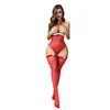 Meia-calça sexy de Natal transfronteiriça vermelha feminina com estampa de rena e laço de fita, meia arrastão, uniforme sexy, peça única