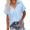 Amazon Transfronterizo Verano 2025 Nuevo Camisa de Lino de Color Sólido para Mujer Europea y Americana de Algodón de Manga Corta Casual Holgada