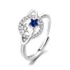 Anel Planeta Zircônia Europeu e Americano Transfronteiriço Diamante Azul Pequeno e Fresco Diamante de Fileira Única Micro-cravado Estrela de Cinco Pontas Abertura Anel Planeta