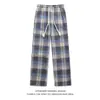 Pantalones Casuales de Cuadros de Pierna Ancha con Cordón Estilo Retro Americano Kuajing para Hombres y Mujeres, Pantalones Deportivos Originales Nuevos de Cuadros de Otoño