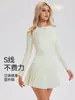 Conjunto Esportivo Caijue para Mulheres, Corte Slim, Top de Yoga de Secagem Rápida, Conjunto de Duas Peças com Saia de Badminton para Fitness de Manga Longa