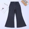 Calças cargo pretas pantalona para meninas para o outono, adequadas para a escola e uso ao ar livre. Calças cargo infantis de cintura alta, modeladoras, com leve boca de sino, disponíveis em estoque