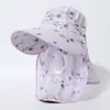Chapéu de Sol Estampado para Mulheres com Aba Larga, Proteção para Pescoço e Rosto, Anti-UV, Malha Respirável, Chapéu de Sol para Colheita de Chá ao Ar Livre