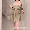 Camisón Sexy de Encaje con Abertura Baja y Cuello Bajo, Tentación Plus Traje Bata Verde Puro