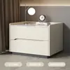 Mesita de noche de madera maciza, mueble de almacenamiento de losa de roca de lujo ligero, mueble lateral de dormitorio simple y moderno, mueble de almacenamiento de cuero para espacios pequeños