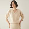 Suéter de invierno de manga larga blanco Baby Hill de cachemira para mujer, suéter holgado de cuello en V, estilo informal, camisa de punto básica