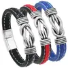 Pulsera de Cuero PU Tejido para Hombre Nueva Transfronteriza Europea y Americana con Hebilla Magnética de Aleación, Pulsera Moderna y Única, Joyería de Moda para Hombre